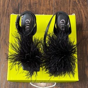 Gianni Bini Black Feather Heels